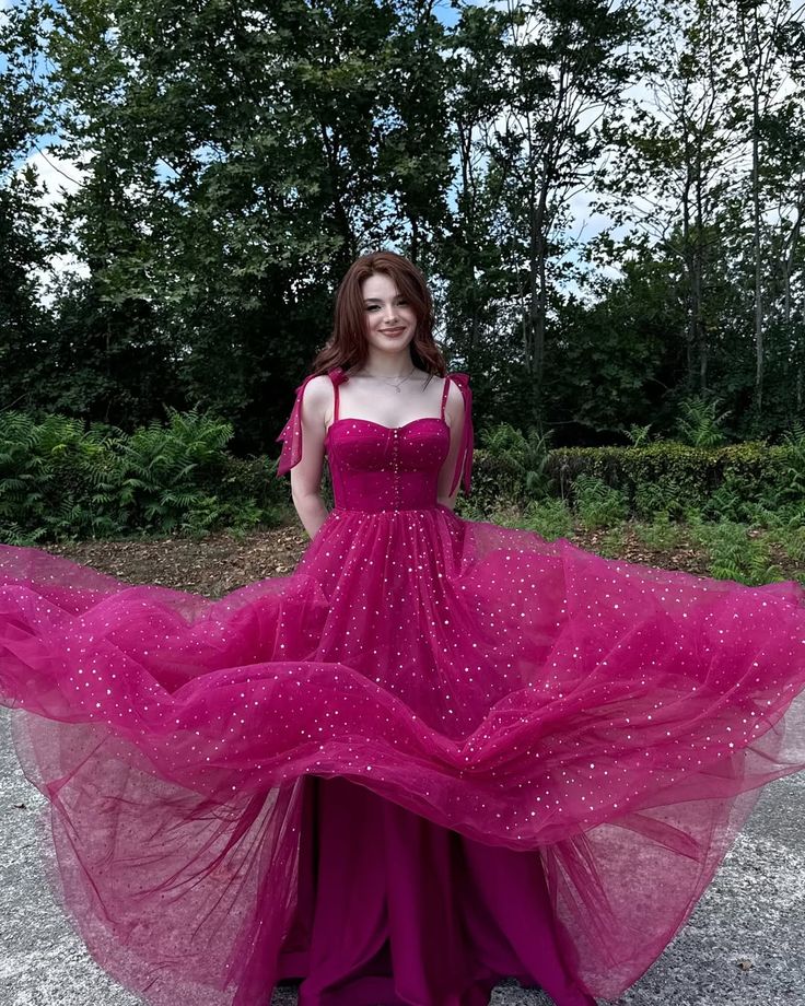 Jewel Cerise A Line Spaghetti Straps Sequin Tulle Long Prom Dress Date Dress SH7014