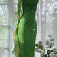 Shiny Sheath Spaghetti Strap Sequin Beaded Green Chiffon Open Back Party Dress Evening Dress SH2874