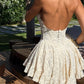 Sweety Ivory A Line Halter Lace Backless Short Homecoming Dress Mini Dress SH8045