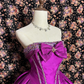 Vintage Pink Ball Gown Strapless Beaded Bow Satin Prom Dress Sweet 16 Dress SH5773