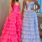 Black A Line Sweetheart Neck Layered Satin Tulle Long Wedding Guest Dress Evening Dress with Slit SH2920