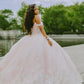Princess Pink Ball Gown Off the Shoulder Appliques Tulle 16th Birthday Dress Prom Dress SH3842