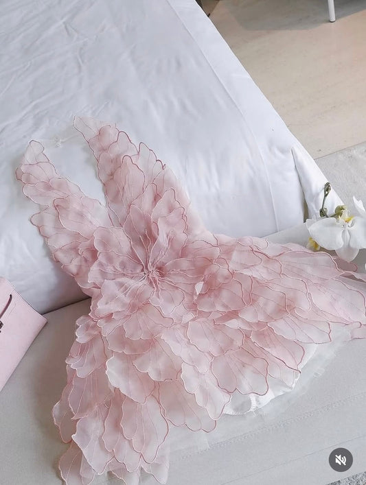 Light Pink A Line Halter Layered Floral Organza Short Homecoming Dress Outfits SH5721