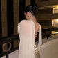 Elegant Sheath Strapless Beaded Ivory Satin Long Prom Dress Evening Dress SH5144