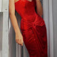Sexy Red Sheath Sweetheart Neck Velvet Prom Dress Evening Dress with Slit SH7201