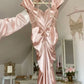 Stunning Sheath Off the Shoulder Pearl Pink Lace Satin Prom Dress Wedding Guest Dress SH4221
