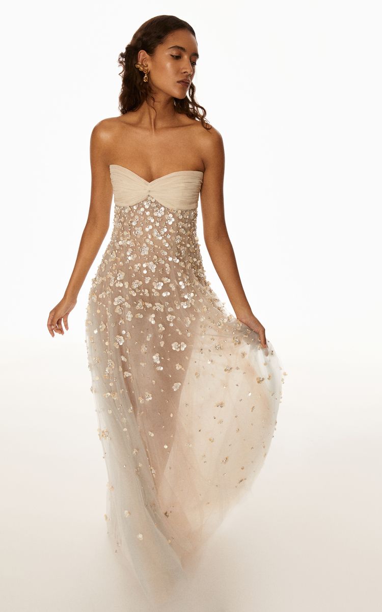 Dreamy Beige A Line Sweetheart Neck Sequin Beaded Tulle Prom Dress Graduation Prom Dress SH5281