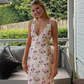 Simple A Line V Neck Print Floral Chiffon Prom Dress Evening Dress SH1604