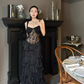 Sexy Black Sheath Straps Lace Chiffon Long Prom Dress Evening Dress SH4391