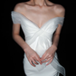 Elegant Stunning Sheath One Shoulder Flowy Tulle Satin Long Wedding Dress SH6625