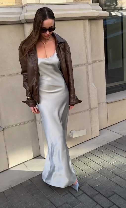 Simple Silver A Line Spaghetti Strap Satin Open Back Prom Dress Wedding Guest Dress SH4451