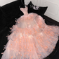 3D Floral Ball Gown Strapless Feather Sequin Tulle Prom Dress Party Dress SH3413