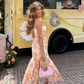 Pretty Mermaid Spaghetti Strap Print Floral Satin Prom Dress Outfits SH1795