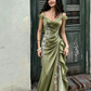 Olive Green 3D Floral Mermaid Beaded Tulle Satin Prom Dress Evening Dress SH6456