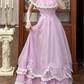 Vintage Lilac A Line Round Neck White Lace Chiffon Long Prom Dress Evening Dress SH5656