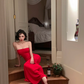 Charming Burgundy Mermaid Strapless Satin Long Prom Dress Vacation Dress SH4320