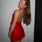 Sexy A Line Halter Red Chiffon Short Homecoming Dress Birthday Dress SH1995