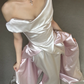 Unique Pink White Ombre A Line Off the Shoulder Pleated Satin Long Wedding Dress SH5152