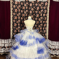 Vintage Blue-White Ball Gown Beaded Layered Organza Prom Dress Sweet 16 Dress SH5793