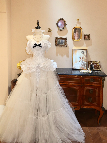 Sweety A Line Off the Shoulder Ivory Lace Tulle Prom Dress Wedding Dress SH7370
