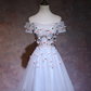 Cute Gray Blue Tulle Short Prom Dress, Off The Shoulder Homecoming Dress SH712