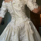 Retro A Line Off the Shoulder Appliques Satin Wedding Dress SH5946