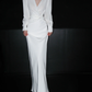 Simple Elegant Sheath V Neck Long Sleeve White Satin Wedding Dress SH6671