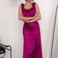 Hot Pink Mermaid Off the Shoulder Floral Satin Prom Dress Party Dress SH4842