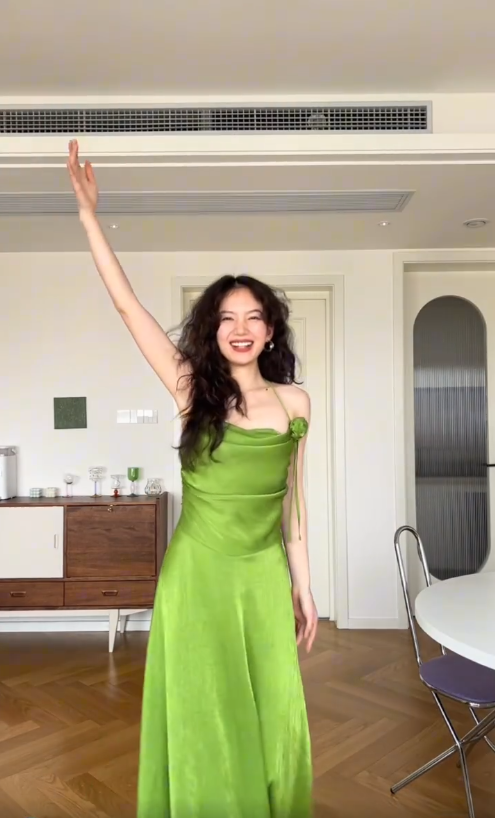 Simple Green A Line Halter Satin Prom Dress Wedding Guest Dress SH4556