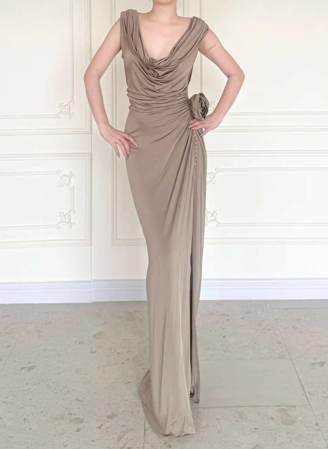 Simple Brown Vintage Sheath Straps Satin Long Prom Dress Wedding Guest Dress SH5506