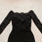Vintage Mermaid Long Sleeve Black Lace Satin Prom Dress Evening Dress SH6970