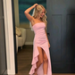 Pink Split Prom Dress Formal Graduation Gown SH1443