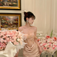 Elegant Mermaid Off the Shoulder Apricot Lace Satin Prom Dress Evening Dress Formal Gown SH3923