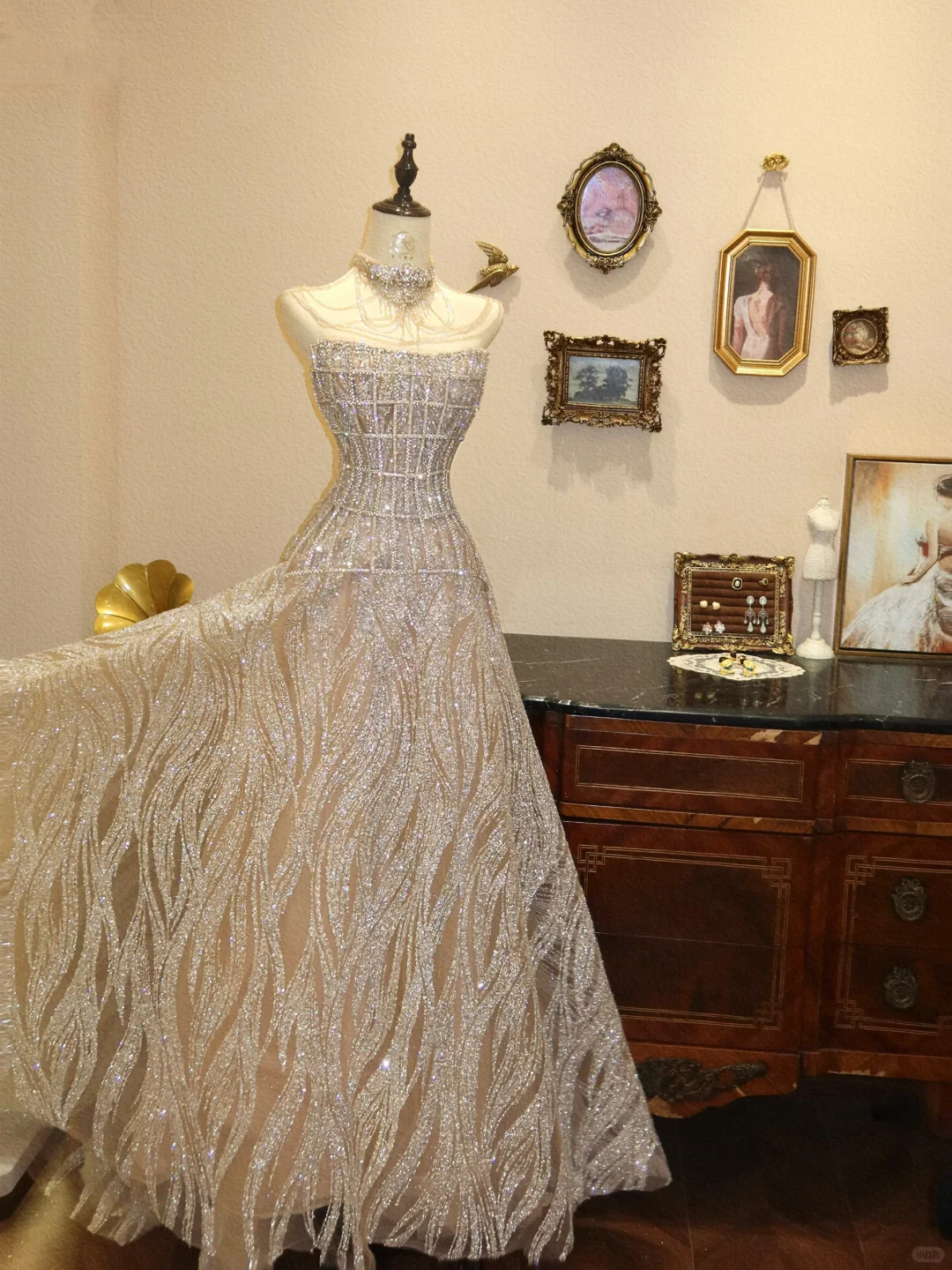 Shiny A Line Strapless Champagne Sequin Tulle Long Prom Dress Evening Dress SH7409