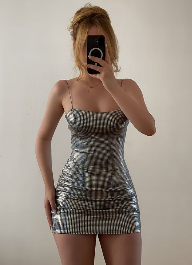 Hot Silver Sheath Straps Sequin Short Prom Dress Homecoming Dress Outfits SH6852
