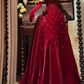 Luxurious Burgundy A Line Strapless Shiny Beaded Velvet Prom Dress SH5651