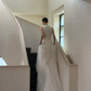 Unique A Line Ivory Layered Chiffon Tulle Long Prom Dress Wedding Dress SH4581