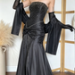 Vintage Black Mermaid Strapless Shiny Beaded Satin Long Party Dress Prom Dress SH5466