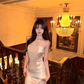 Two Piece Mermaid Strapless Pearl Satin Long Prom Dress Evening Dress SH3765