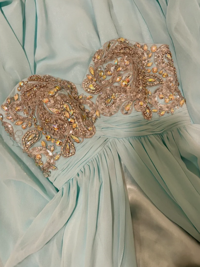 Blue A Line Sweetheart Neck Rhinestone Chiffon Satin Prom Dresses 16th Birthday Dresses SH4638