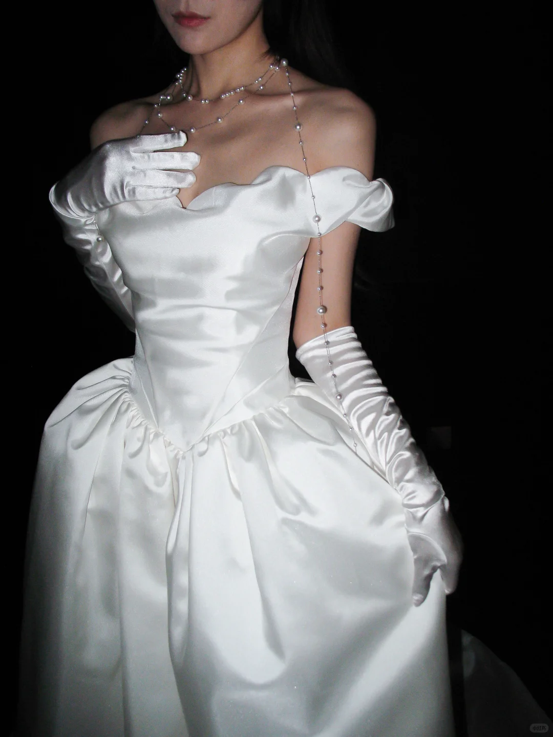 Chic Ball Gown Off the Shoulder White Satin Long Train Wedding Dress SH8901