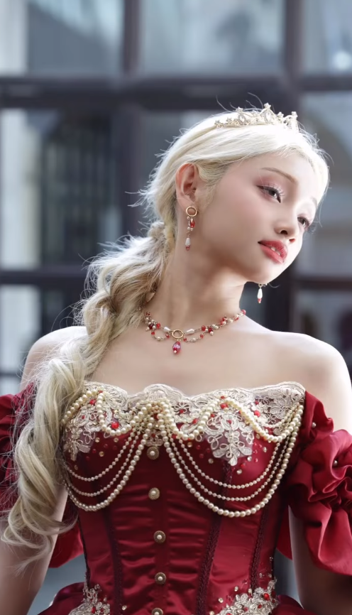 Burgundy Ball Gown Off the Shoulder Layered Lace Beaded Satin Quinceanera Dresses SH4871