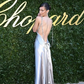 Elegant A Line V Neck Beaded Grey Satin Long Backless Prom Dress Wedding Guest Dress SH5360