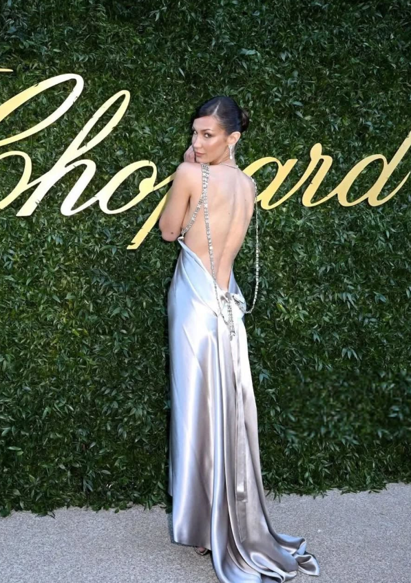 Elegant A Line V Neck Beaded Grey Satin Long Backless Prom Dress Wedding Guest Dress SH5360