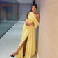 Elegant A Line Off the Shoulder Yellow Chiffon Long Prom Dress Birthday Dress with Slit SH2074