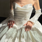 Rose Ball Gown Strapless White Satin Long Sweep Wedding Dress SH5279