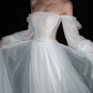 Gentle Ball Gown Long Seelve White Tulle Long Train Wedding Dress SH6679