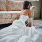 Stunning A Line Halter Pleated White Tulle Satin Long Wedding Dress SH4526