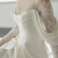 Gentle White A Line Long Sleeve Sequin Lace Satin Evening Dress Party Dress Wedding Dress SH3476