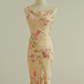 Retro Print Floral Mermaid Spaghetti Strap Beaded Chiffon Prom Dress Evening Dress SH3900